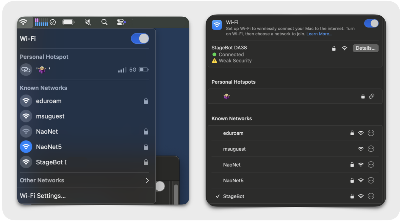 Connected to StageBot network